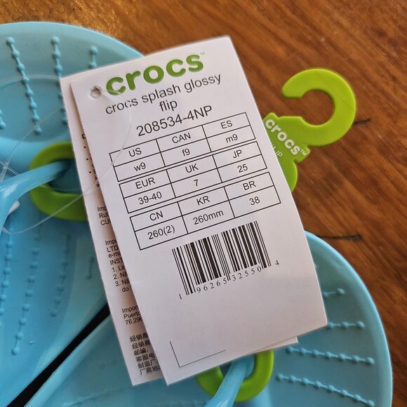 Crocs Women's 9 Splash Glossy Thong Flip Flop Blue Neptune 208534 NWT - Picture 3 of 5